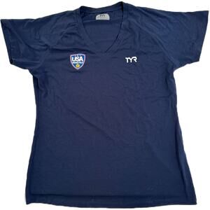 TYR Womens USA Water Polo WP Alliance Tech Tee - Navy V-Neck TFSSTW3A Sz Medium